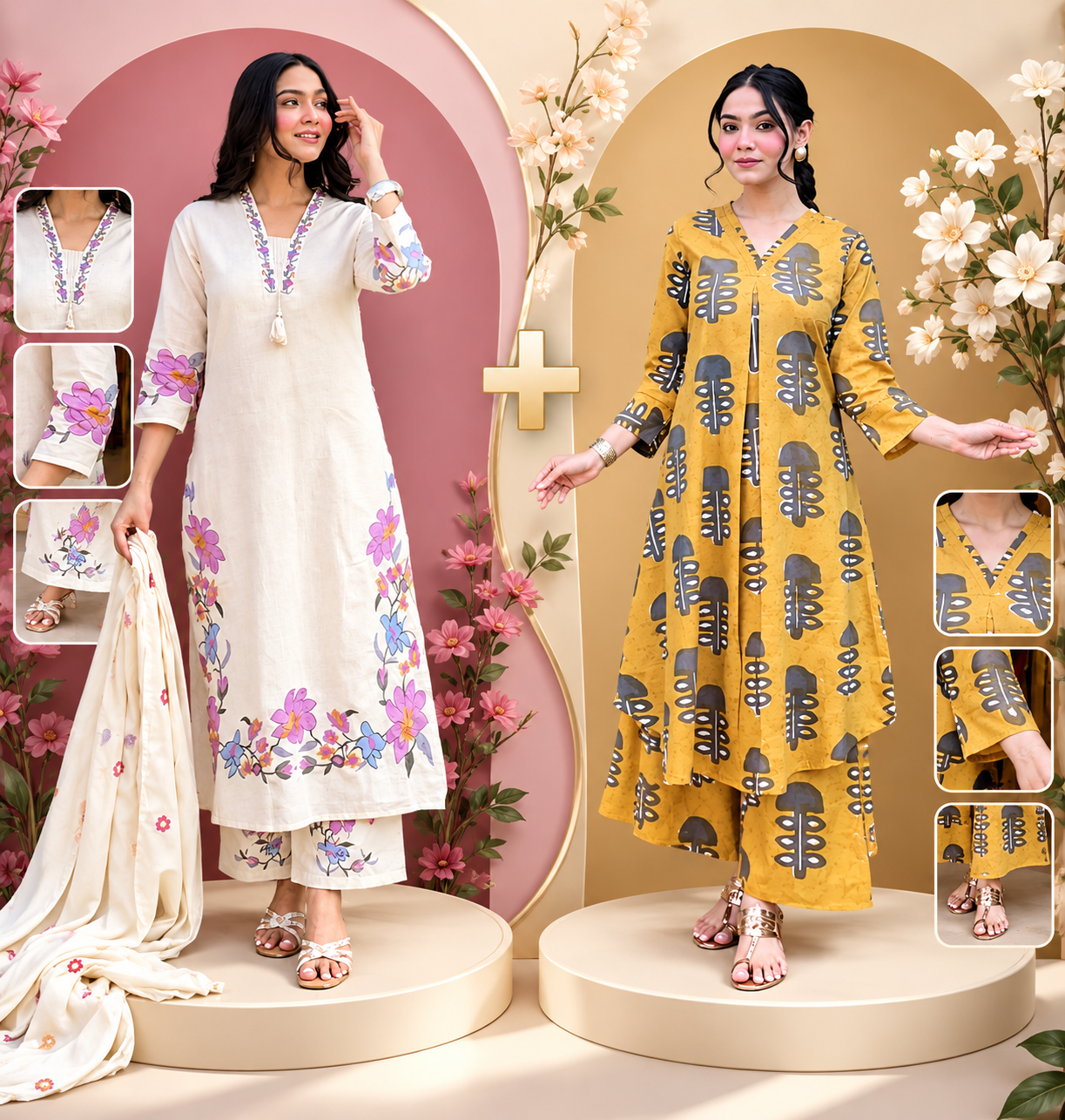Floral and Mustard Kurta Combo Collection